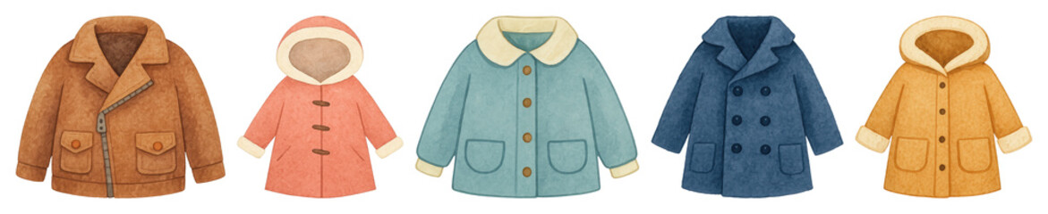 PNG Colorful winter coats illustration, element set on transparent background