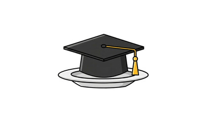 graduation cap is presented on a white plate, symbolizing academic achievement and culinary arts.