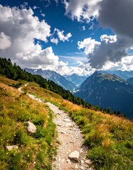 Obraz premium Mountain path winding through alpine meadow