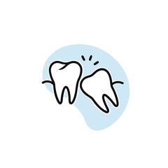 Wisdom tooth. The tooth is growing at an angle, under the surface, linear icon. Malocclusion. Wisdom tooth problem. Contour symbol. Vector isolated outline drawing.

