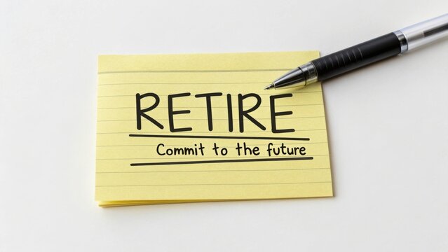 Retirement planning with a note that says "Retire" and commitment message to future financial security and well-being