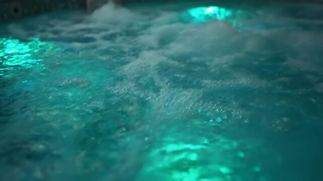 Bubbling Water with Colorful LED Lights in a Hot Tub.