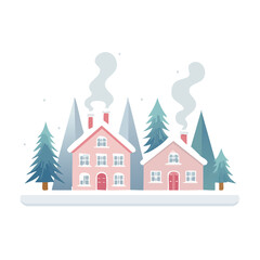 Obraz premium Charming winter village scene evokes holiday warmth, perfect for seasonal greetings and marketing