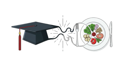 Illustration showing the connection between education and healthy eating habits.
