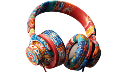 a colorful headphone is depicted with detailed designs isolated on white background