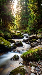 Forest stream sunrise