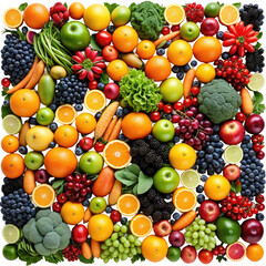 Vibrant assortment of fresh produce arranged in a colorful square