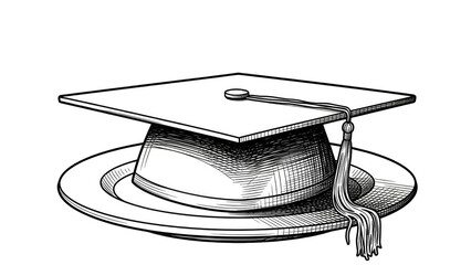 graduation cap is placed on top of a dessert on a plate, symbolizing academic achievement in culinary arts.