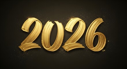 2026 Written in Bold Gold Brushstroke Style on Dark Background — Luxury New Year Celebration Graphic