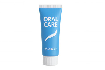 Oral care toothpaste tube showing product branding for dental hygiene, health, and fresh breath, transparent background