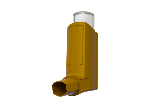 Yellow asthma inhaler medical device isolated on transparent background