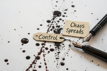 Control and Chaos Concept with Ink Splatter on White Surface Representing Creative Process and Artistic Expression
