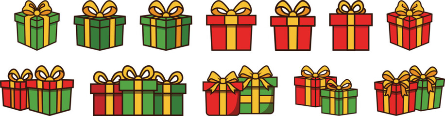 set of gift box vector outline and shape	