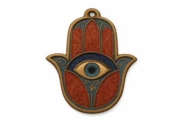 Hamsa hand amulet, evil eye charm, middle eastern protection symbol, spiritual defense against misfortune, transparent background
