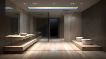 Obraz premium Spacious bathroom presents modern-classic interior in bright lighting