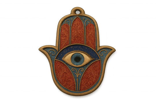 Hamsa hand amulet, evil eye charm, middle eastern protection symbol, spiritual defense against misfortune, transparent background