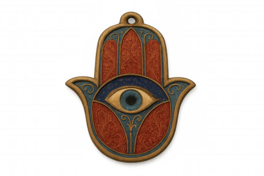 Hamsa hand amulet, evil eye charm, middle eastern protection symbol, spiritual defense against misfortune, transparent background