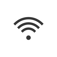 Simple black and white Wi-Fi icon symbolizing wireless internet connectivity and network signal strength.