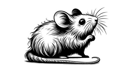 little mouse in profile with raised paw
