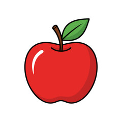 Fototapeta premium Simple Vector Illustration of a Bright Red Apple with a Green Leaf and Brown Stem