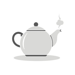Obraz premium Simple Grey Teapot Icon with Steam Illustrating Traditional Kitchenware
