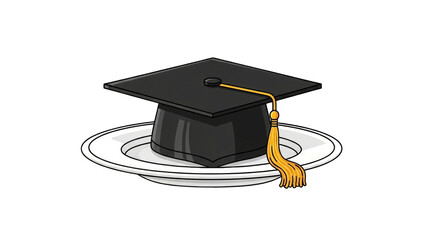 graduation cap, a symbol of academic achievement, rests on a white plate, signifying celebration.