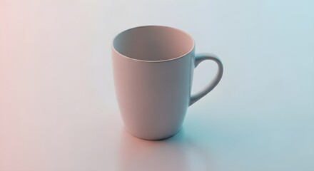 Fototapeta premium Modern ceramic coffee mug with a subtle pink and blue hue against a soft gradient backdrop