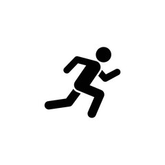 Simple black silhouette of a person in motion, running forward with outstretched limbs.