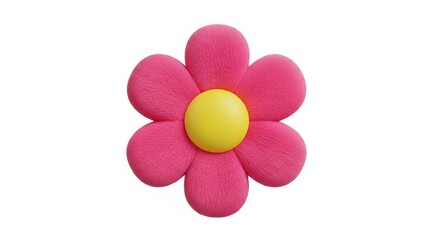 Fototapeta premium Pink plush flower with yellow center on white background