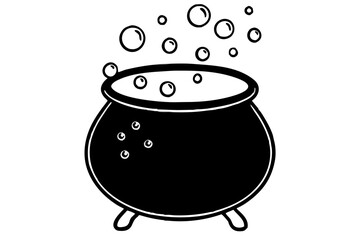 cauldron with bubble halloween silhouette vector