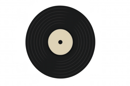 Vinyl record playing music vintage sound disc from old school audio era on transparent background