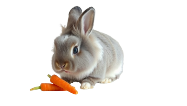 Cute Fluffy Rabbit Eating a Bright Orange Carrot
