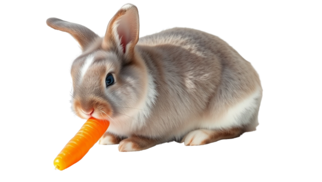 Cute Fluffy Rabbit Eating a Bright Orange Carrot