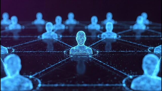 Human network connections represented through digital avatars, symbolizing global communication - Powered by Adobe
