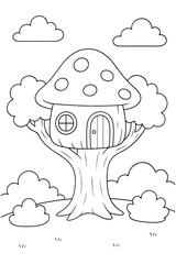 Cute and simple treehouse coloring page illustration