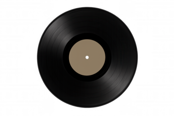 Black vinyl record with blank label. Analog music, retro sound, and vintage entertainment concept on transparent background