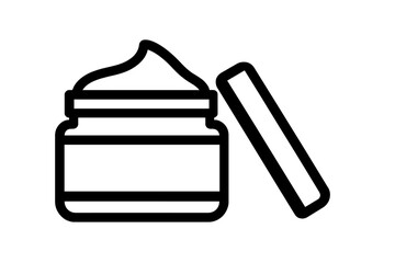 Face cream jar icon. Cosmetics container symbol for beauty and skincare. Moisturizer, lotion, or gel packaging vector illustration. Wellness and self-care product mockup.
