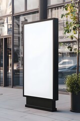 Blank Rectangular Store Sign Mockup Black Frame White Background