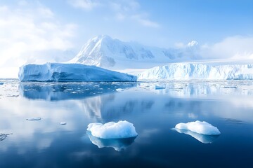 Arctic Icebergs Calm Blue Water Snowy Mountains Antarctic Landscape