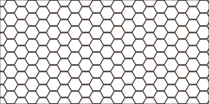 Geometric seamless hexagon pattern on a grid background for a honeycomb vector texture design
