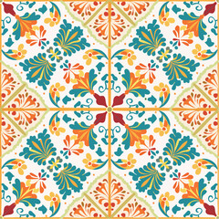 A seamless Andalusian wall tile pattern with colorful geometric motifs. Perfect for Mediterranean interiors, packaging, and decorative projects.