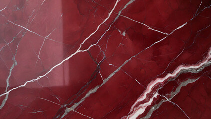 Glossy Crimson Red Marble with White and Silver Veining