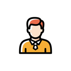 A simplified, stylized icon representing a person, depicted as a bust with short, reddish-brown hair, wearing a collared shirt and tie, set against a plain white background.
