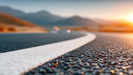 Journey on the Open Road: A winding road stretches into the distance under a beautiful sunset, inviting exploration and freedom. Captured with striking detail.