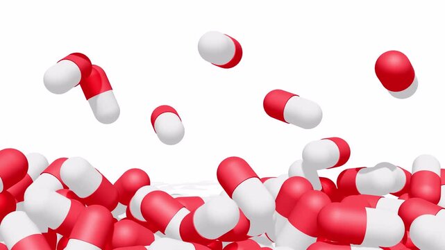 Medical pills falling on the floor. Pills and drugs tablets. Pharmaceutical Industry. Medicine concept. Health care. Available in FullHD and 4K video