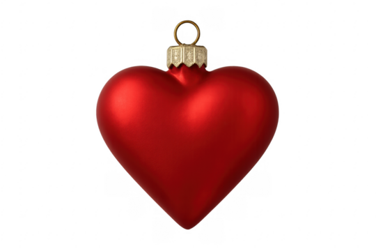 Red heart christmas bauble ornament on transparent background - Powered by Adobe