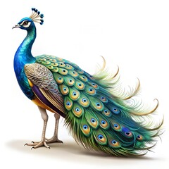 Obraz premium Side View of a Peacock with Flowing Tail Feathers bird