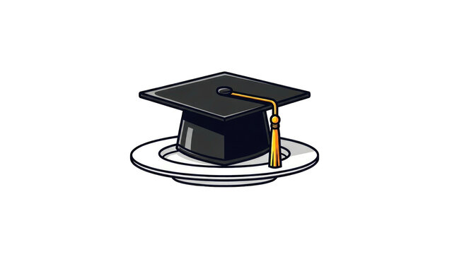 graduation cap sits on a white plate, symbolizing academic achievement in the culinary arts or a celebratory meal after graduation.