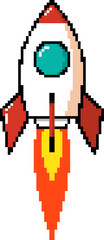 Pixel art rocket icon isolated on white background. Vector illustration