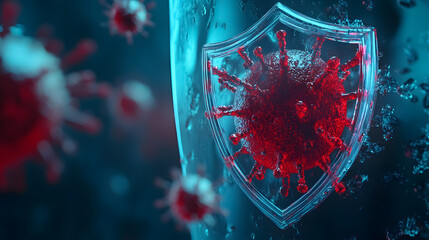 A 3D-rendered concept of protection, featuring a shield or safety guard against viruses, symbolizing security in medical insurance.